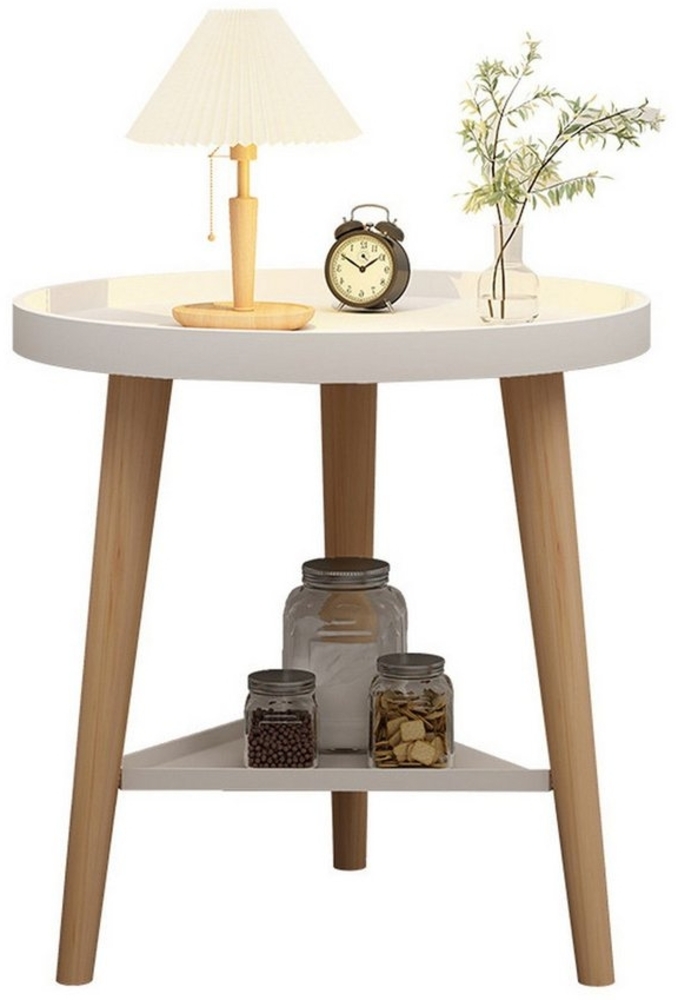 SEHAUSEU Beistelltisch Couchtisch Nachttisch weiß mit 2 Ablagen rund modern Bild 1