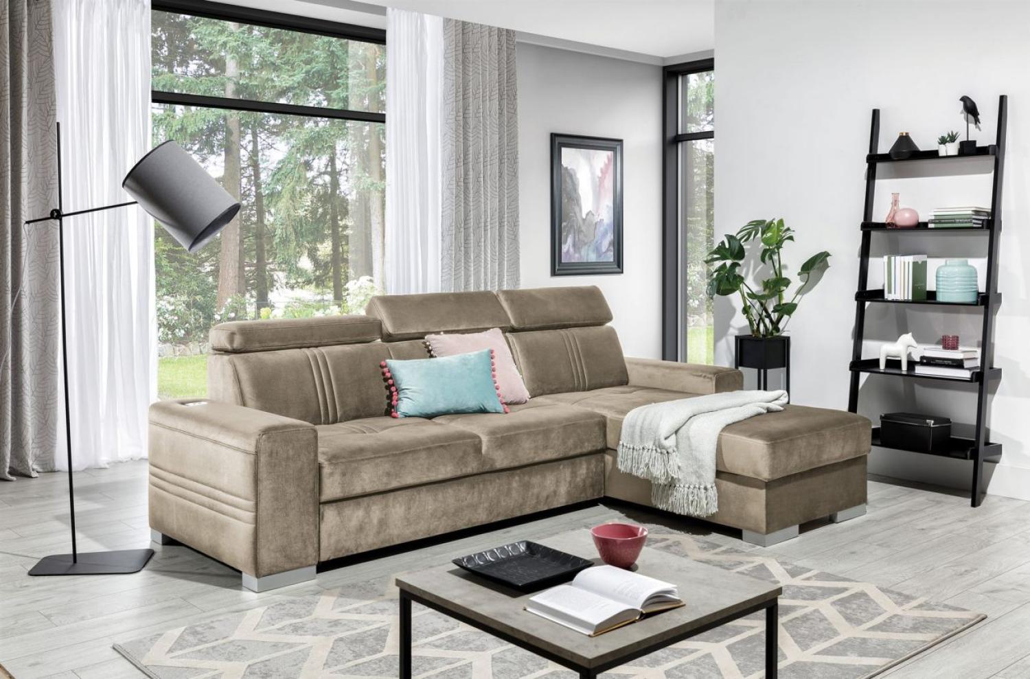 Ecksofa Schlafsofa NOLAN XS inkl. USB in Stoff Element Beige Ottomane Rechts Bild 1