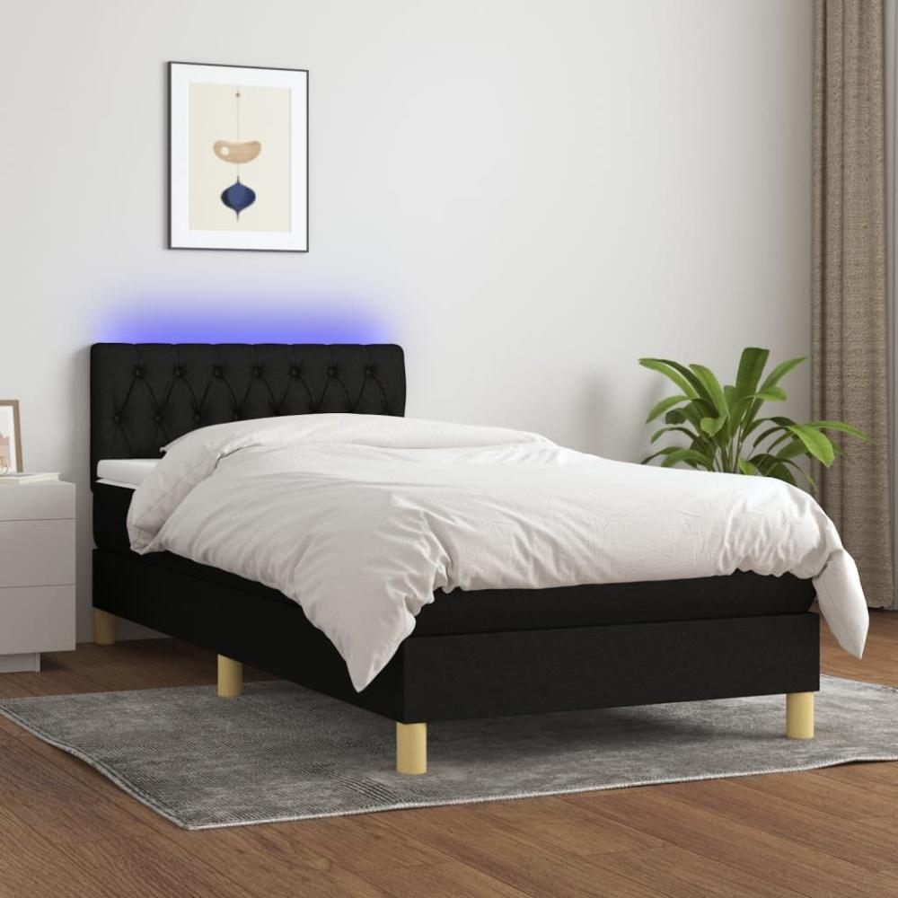 vidaXL Boxspringbett mit Matratze & LED Schwarz 90x200 cm Stoff, Härtegrad: H2 [3133927] Bild 1