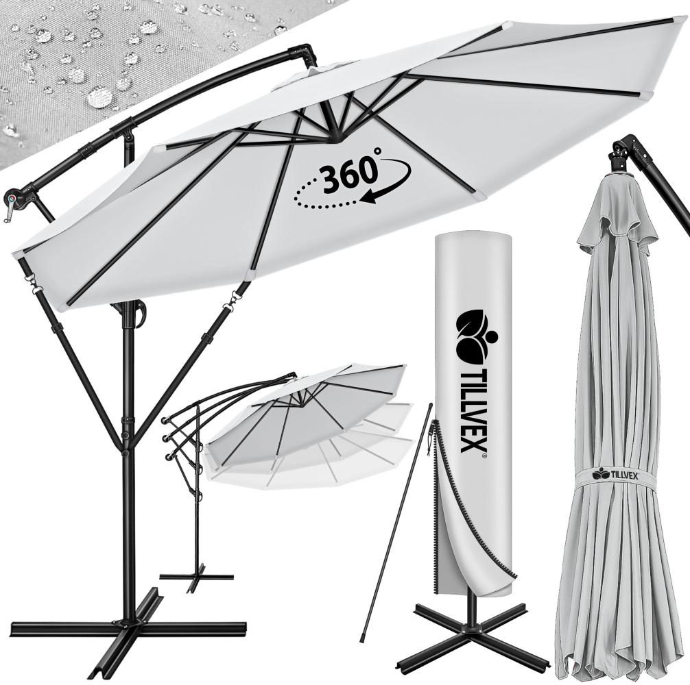 tillvex Sonnenschirm Ø 3m Ampelschirm Gartenschirm Marktschirm Kurbel Balkon Alu Neigbar Grau - Ø300cm Bild 1