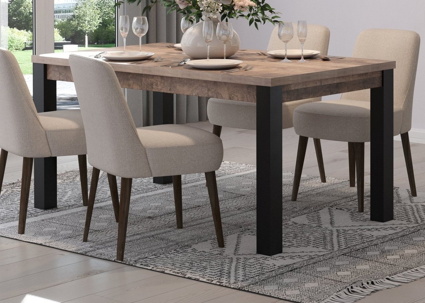 trendteam Esstisch Emile (Tisch in Eiche Tabak und schwarz, 160x90 cm), bis zu 6 Personen Bild 1