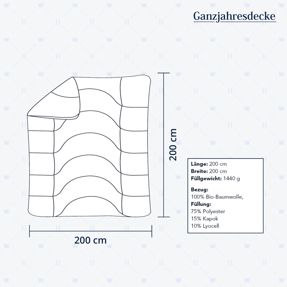 Heidelberger Bettwaren Bettdecke 200x200 cm, Made in Germany | Ganzjahresdecke, Schlafdecke, Steppbett mit Kapok-Füllung | atmungsaktiv, hypoallergen, vegan | Serie Kanada Bild 1