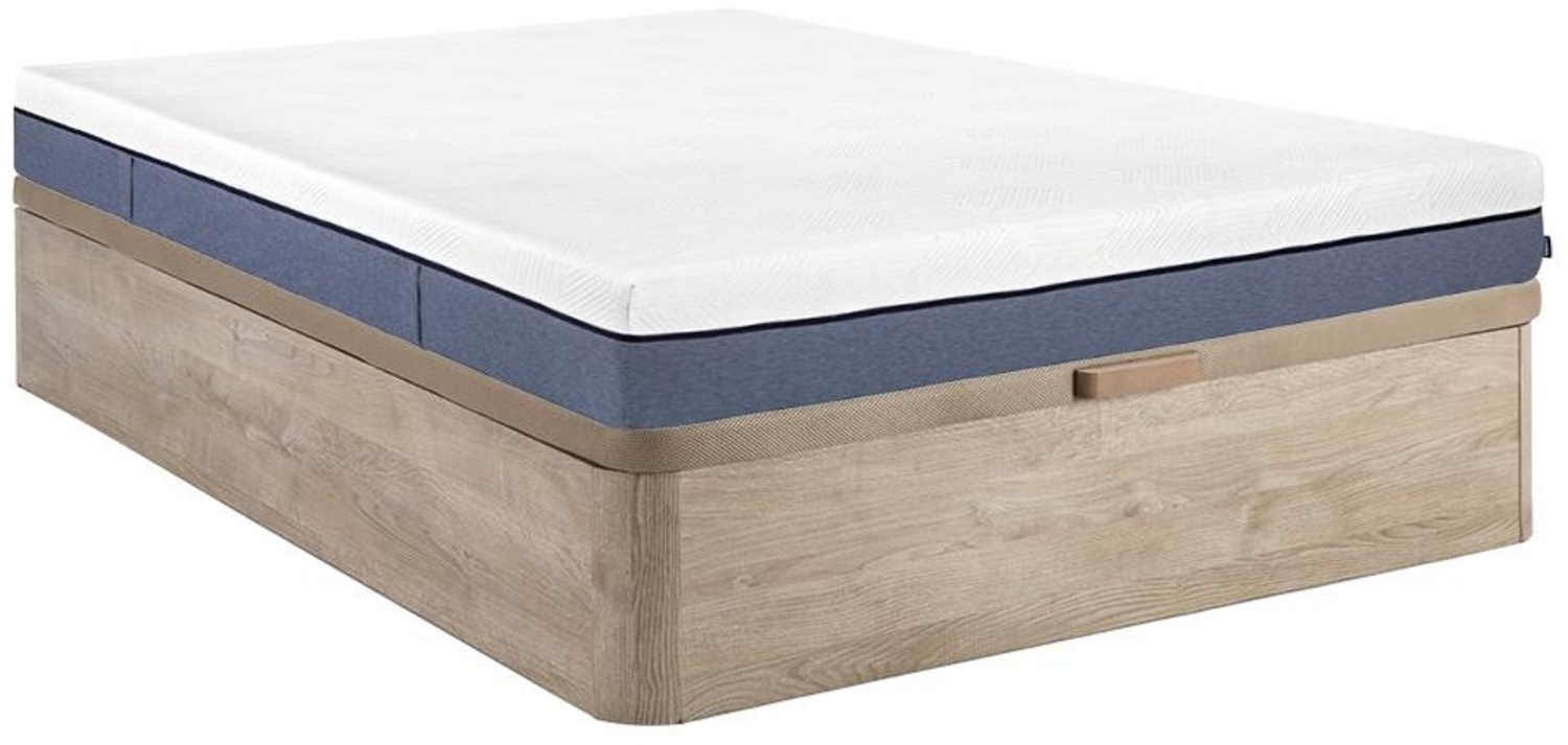 Vente-unique - Set aus Bettgestell mit Bettkasten + Matratze - 160 x 200 cm - 7-Zonen-Taschenfederkern & Memory Schaum - Stärke 24 cm - Holzfarben hell - KASUI von YSMÉE Bild 1