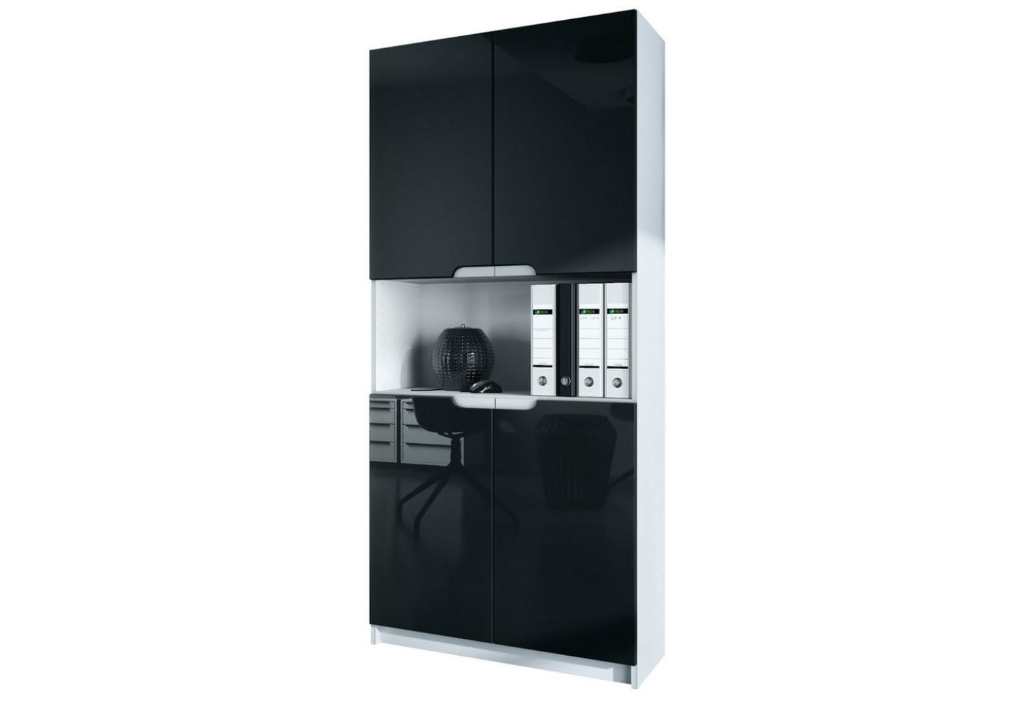 Vladon Büroschrank Logan V2, Aktenschrank mit 5 Fächern und 4 Türen, Weiß matt/Schwarz Hochglanz (82 x 184 x 37 cm) Bild 1