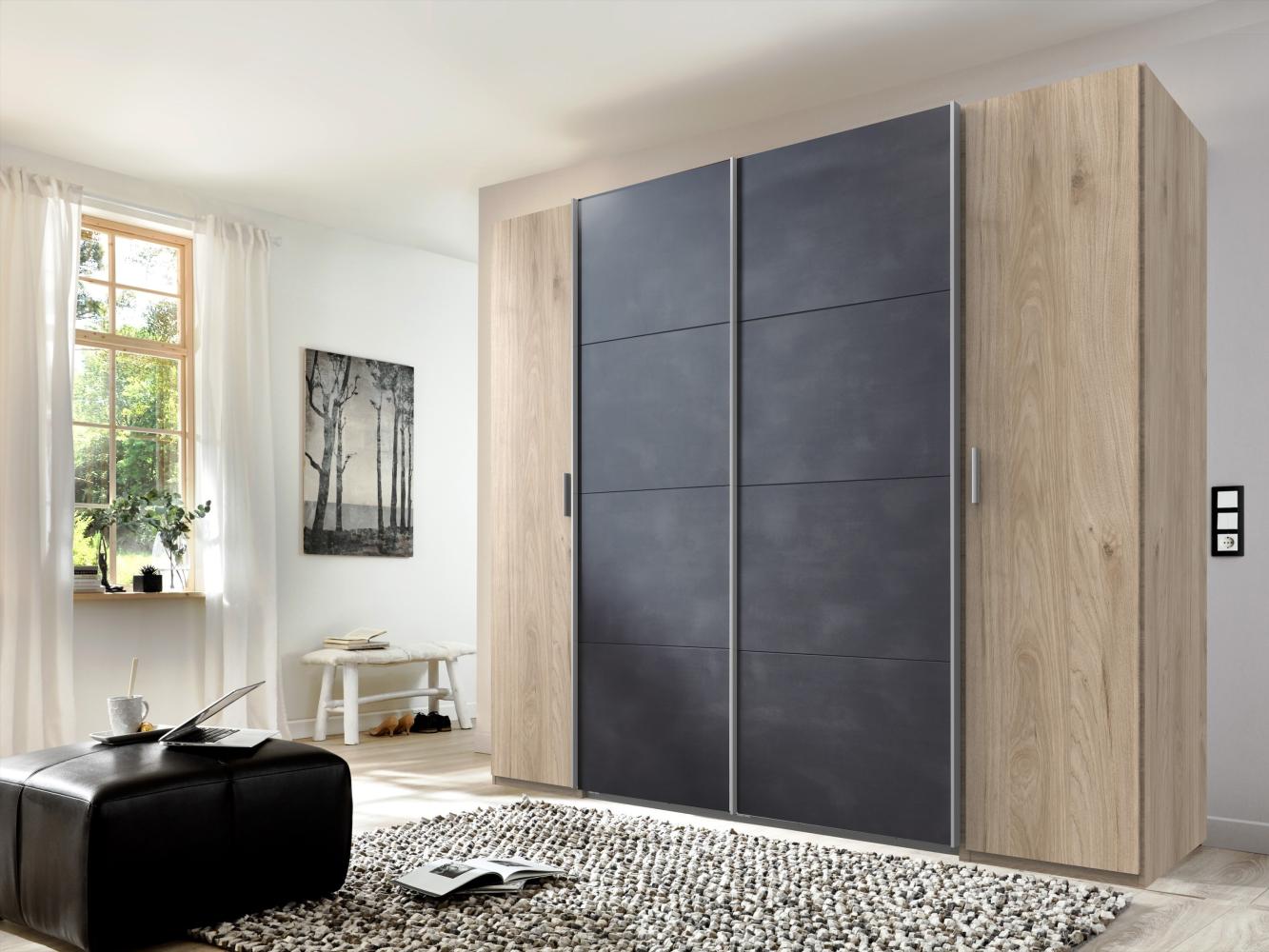 Dreh-/Schwebetürenschrank >LOTTO< (BxH: 227x210 cm) HICKORY OAK RAW STEEL Bild 1