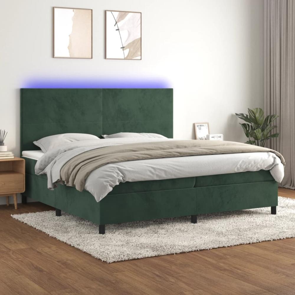 vidaXL Boxspringbett mit Matratze & LED Samt Dunkelgrün 200 x 200 cm, Härtegrad: H2 [3136026] Bild 1