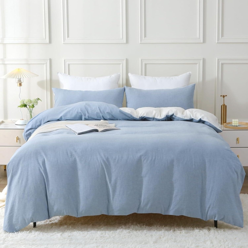 SOULFUL Bettwäsche Set 135x200 Baumwolle Stone Washed Blau Bild 1