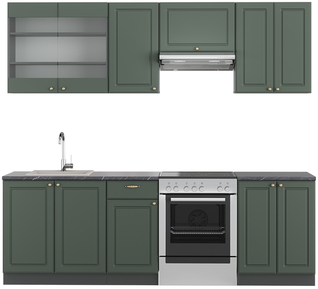 Küchenzeile Fame-Line Grün-Gold Landhaus/Anthrazit 240 cm , AP Anthrazit Vicco Bild 1