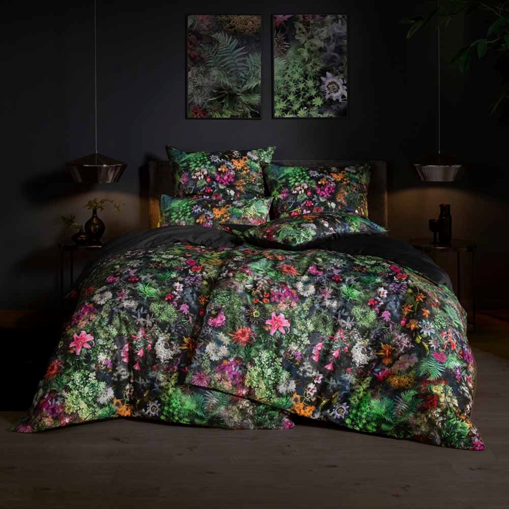 Estella Mako-Satin Bettwäsche 155x220 Mystical Flowers Farbrausch schwarz 7506-985 Bild 1