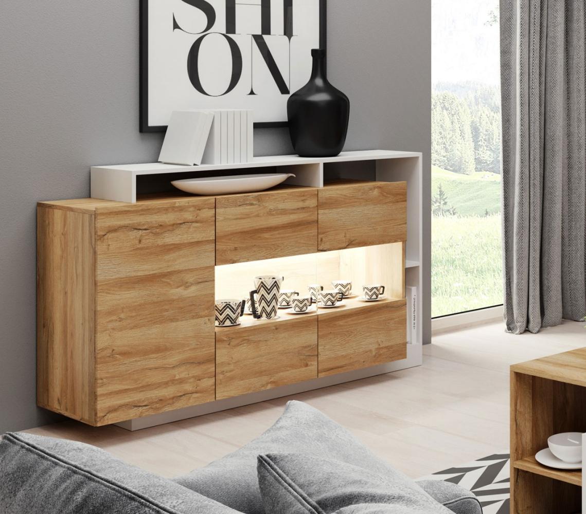 Kommode Anrichte Sideboard Alva 155 x 44 x 93,5 cm weiß grand eiche 3-türig Bild 1