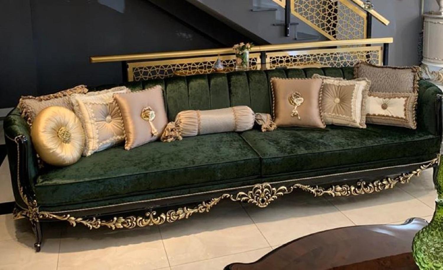 Casa Padrino Luxus Barock Sofa Dunkelgrün / Schwarz / Gold - Prunkvolles Wohnzimmer im Barockstil - Barock Wohnzimmer Möbel - Edel & Prunkvoll Bild 1