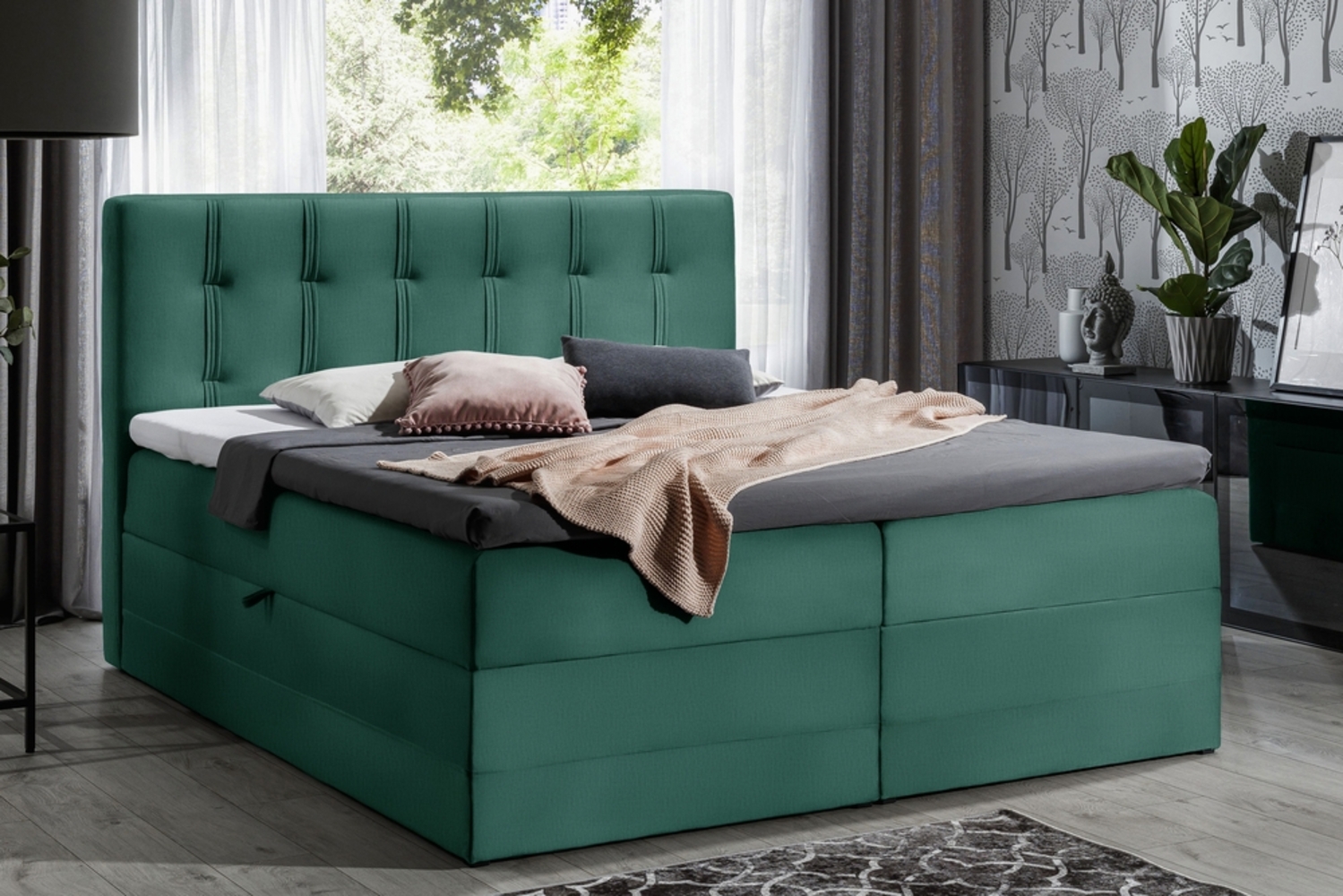 99rooms Hugo Boxspringbett Velours MONOLITH 200x200 cm Grün Bild 1