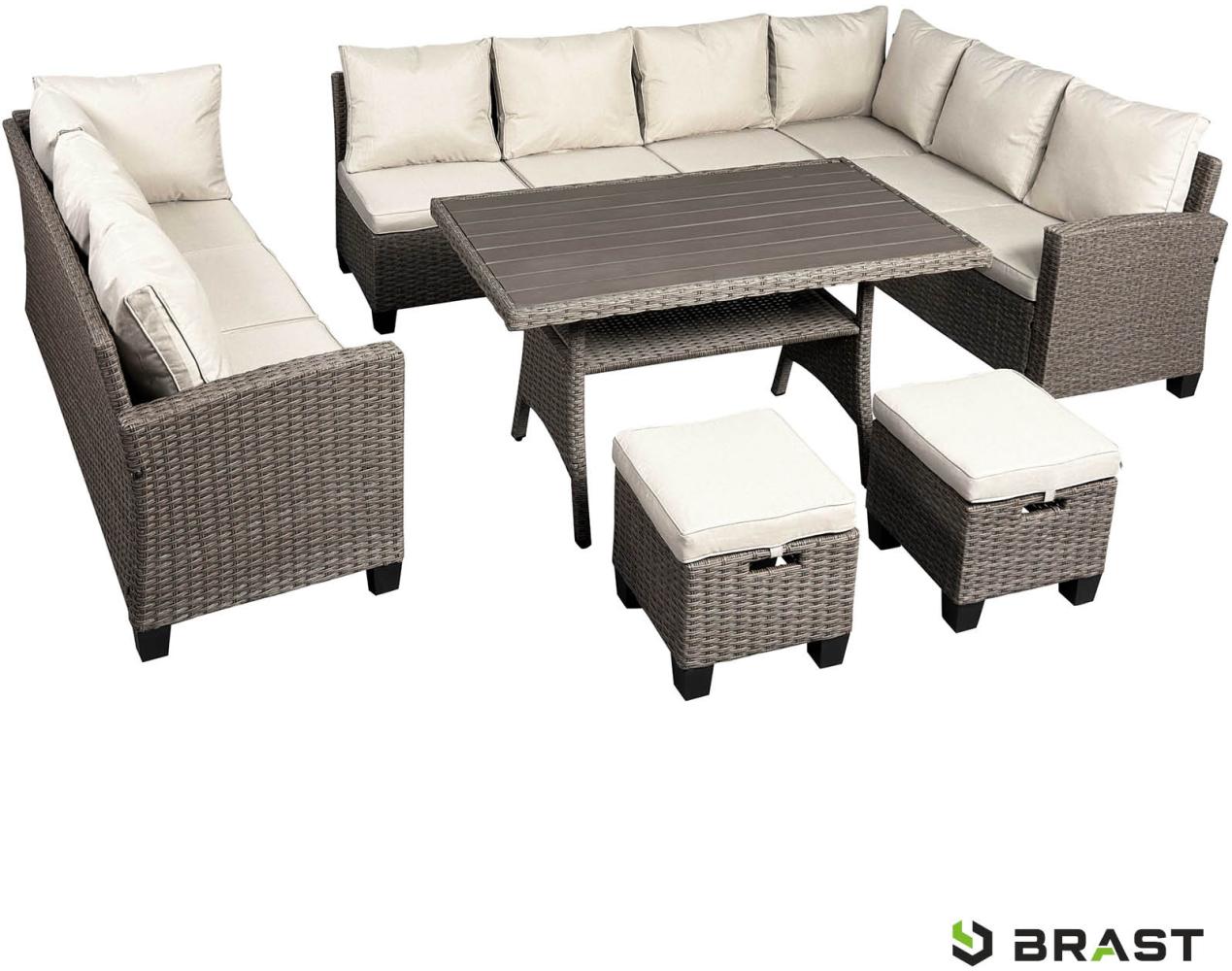 BRAST Gartenmöbel Set Family Braun/Cappuccino bis zu 11 Personen inkl. extra Dicke Kissen Outdoor Loungemöbel Sitzgruppe Essgruppe Garnitur Bild 1