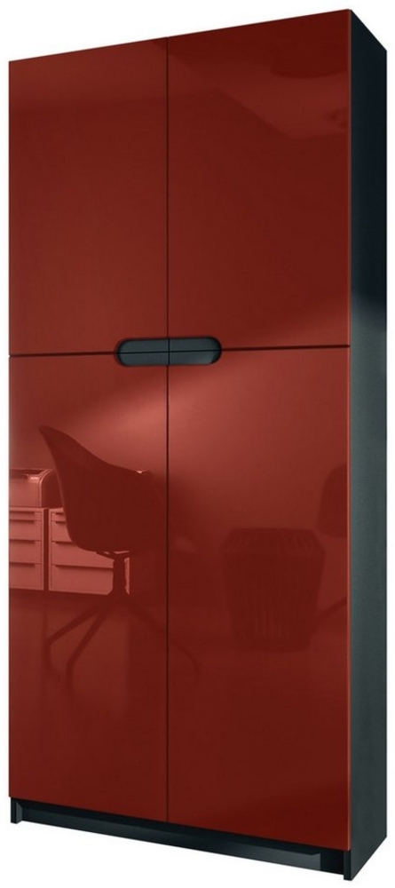 Vladon Büroschrank Logan V1, Aktenschrank mit 5 Fächern und 4 Türen, Schwarz matt/Bordeaux Hochglanz (82 x 185 x 37 cm) Bild 1