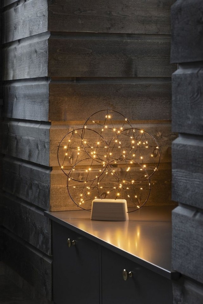 KONSTSMIDE No. 1784-787 LED Metallsilhouetten 5 Ringe mit Holz-Fuß bernsteinfarben 40cm Bild 1