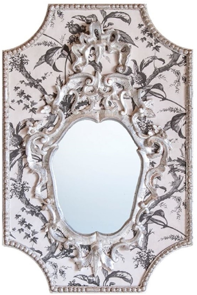 Casa Padrino Barock Spiegel Grau / Weiß / Antik Weiß 65 x H. 99 cm - Barock Wandspiegel mit Pflanzen Design Bild 1