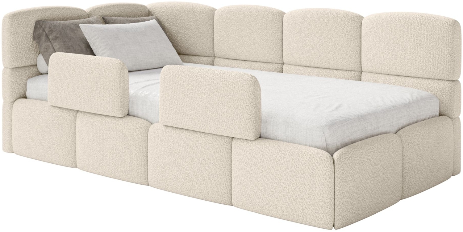 Selsey 'Cloudy' Jugendbett links, Matratze & Rausfallschutz, Bouclé Hellbeige, 90x200 cm Bild 1
