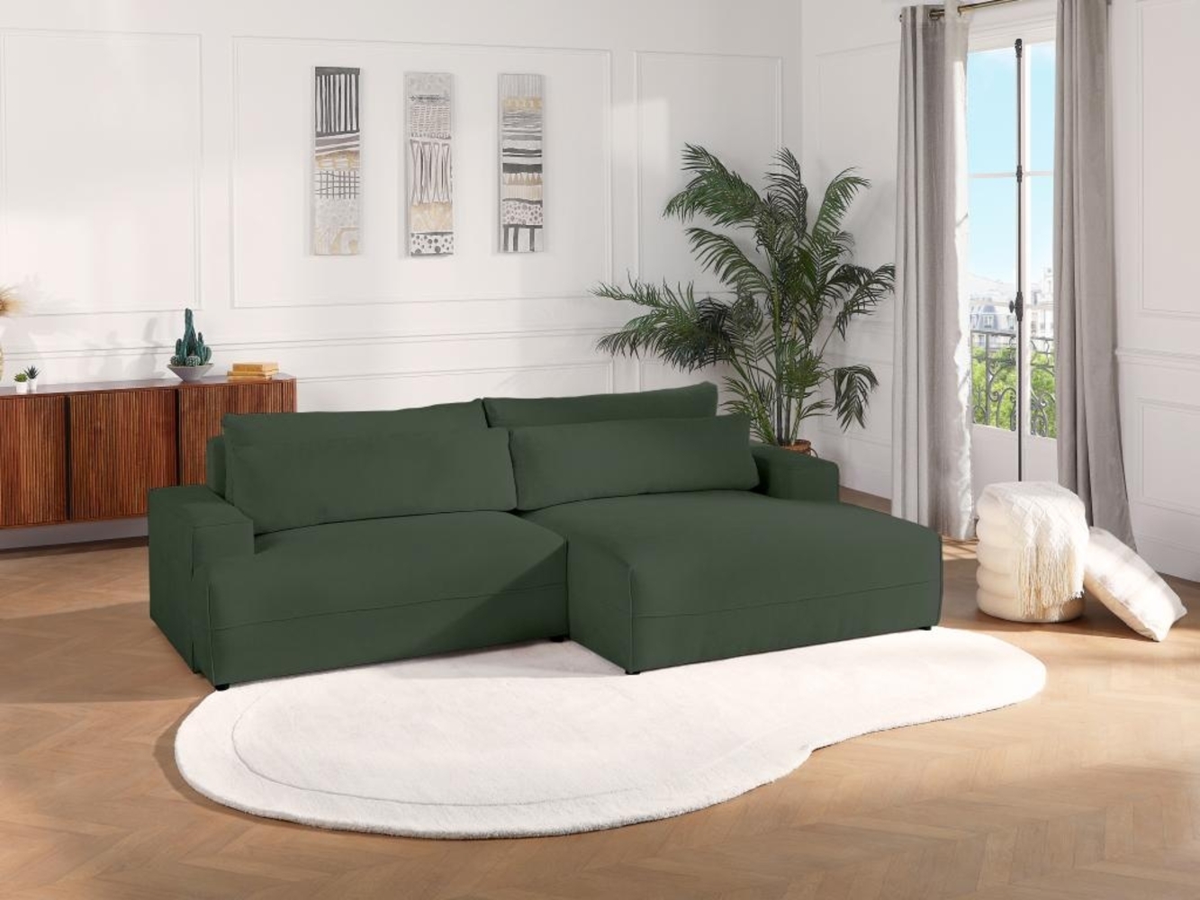 Vente-unique - Ecksofa mit Schlaffunktion - Ecke rechts - Strukturstoff - Grün - BREGLIO Bild 1