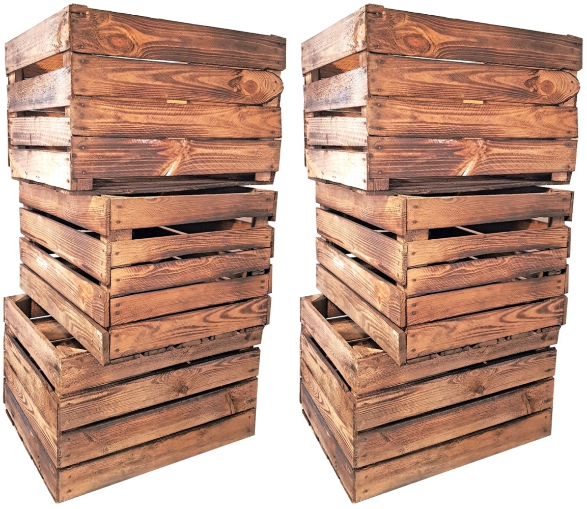 Obstkisten 6er Set Vintage Geflammt 50 x 40 x 30cm Bild 1