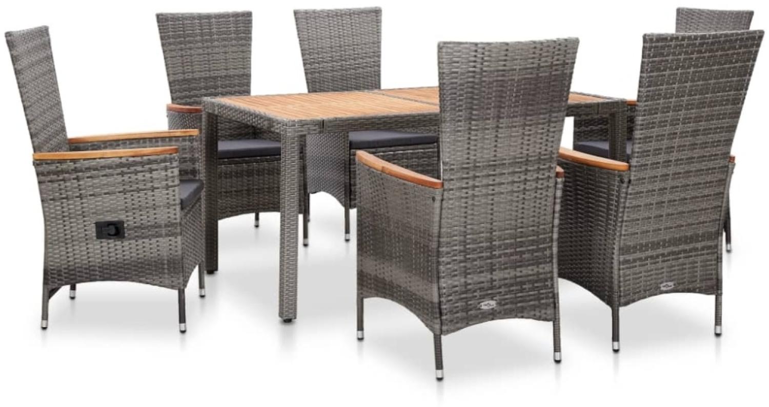 vidaXL 7-tlg. Garten-Essgruppe mit Kissen Poly-Rattan Grau 46039 Bild 1