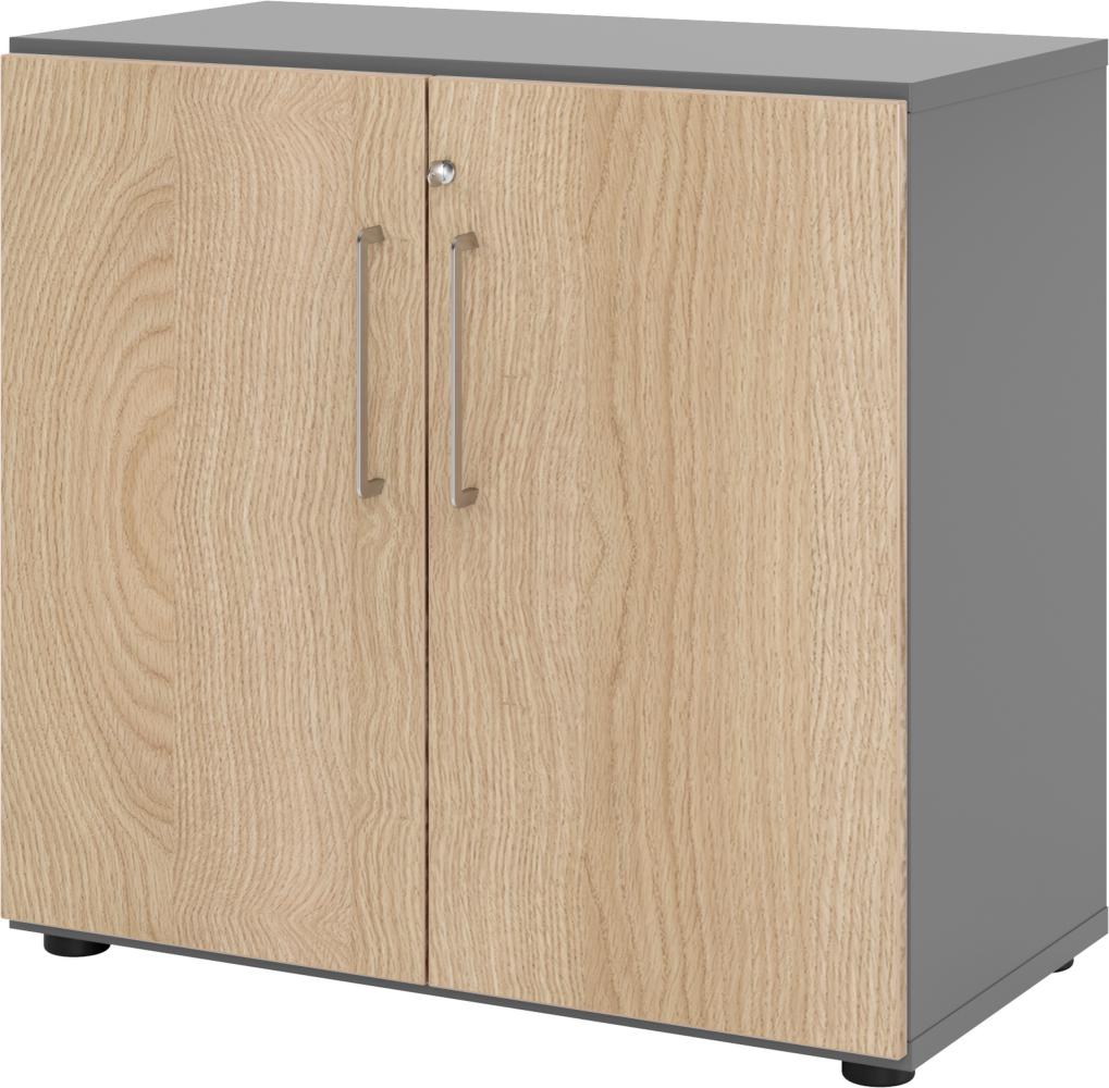 bümö® smart Aktenschrank abschließbar für 2 Ordnerhöhen in Graphit/Eiche Bild 1