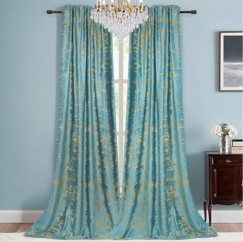 BTTO V&G Verdunkelungsvorhang Gardinen-Sets 2St, Samt Multifunktionsband mit Golddruck, Thermovorhänge Blickdicht Vorhänge Glitzer-Muster Bild 1