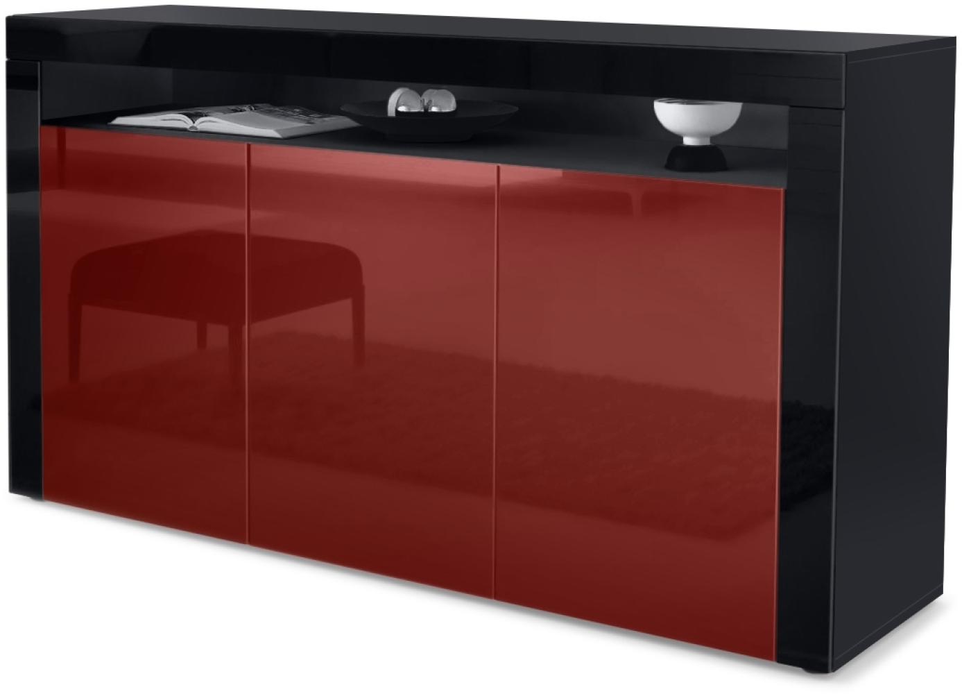 Vladon Sideboard Valencia, Kommode mit 3 Türen und 1 offenem Fach, Schwarz matt/Bordeaux Hochglanz/Schwarz Hochglanz (155 x 92 x 40 cm) Bild 1