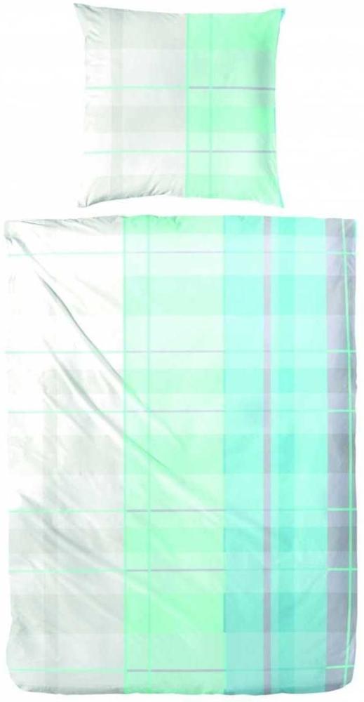 Hahn Renforce Bettwäsche Blau Grün Kariert 155x220 cm + 80x80 cm Bild 1