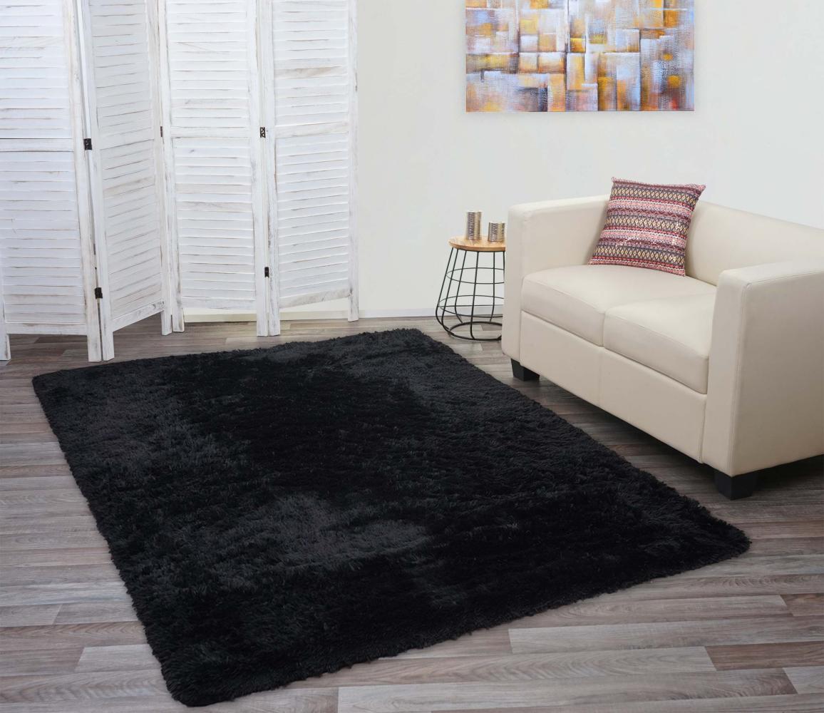 Teppich HWC-F69, Shaggy Läufer Hochflor Langflor, Stoff/Textil flauschig weich 230x160cm ~ schwarz Bild 1