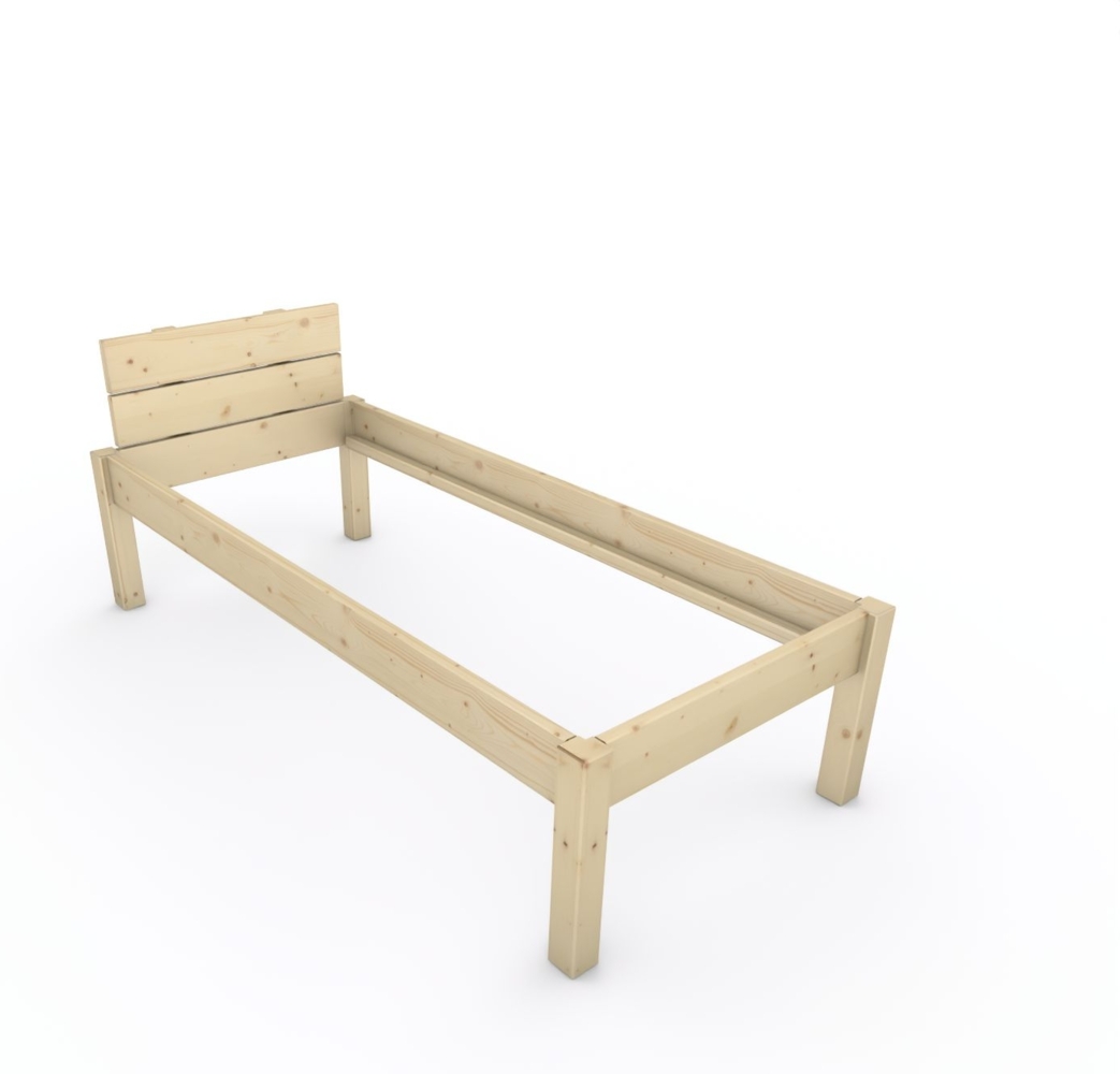 Pfostenbett "metallarm" Fichte Holzbett "Daybett" 80 x 190cm 48cm Einzelbett Bild 1
