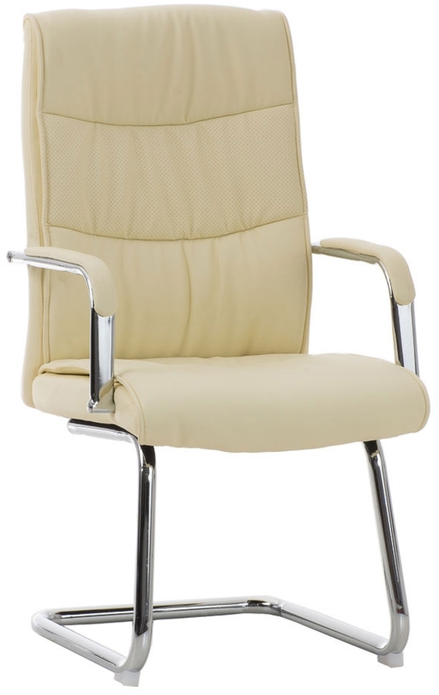 DELUKE® Besucherstuhl KARO - 105x49x60cm, Creme Kunstleder Metall in Chromoptik Gestell Konferenzstuhl Wartezimmerstuhl Bild 1