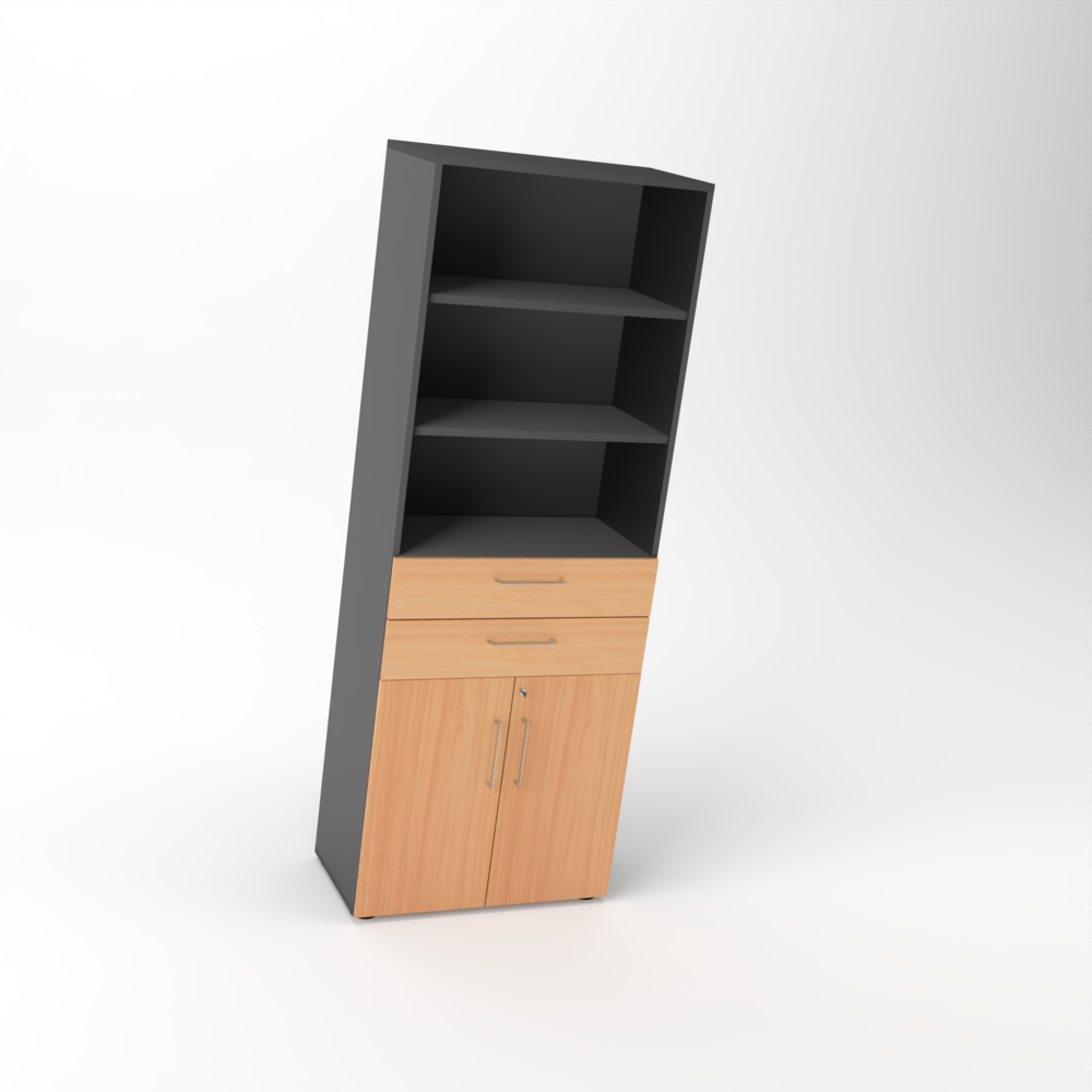 Rheinland Möbel Flügeltürenschrank Cabino 80×42×216 cm – abschließbarer Aktenschrank 2OH mit 2 Schubladen & Regalaufsatz 3OH in Graphit/Buche mit 110° Drehtüren & Metallgriff Bild 1