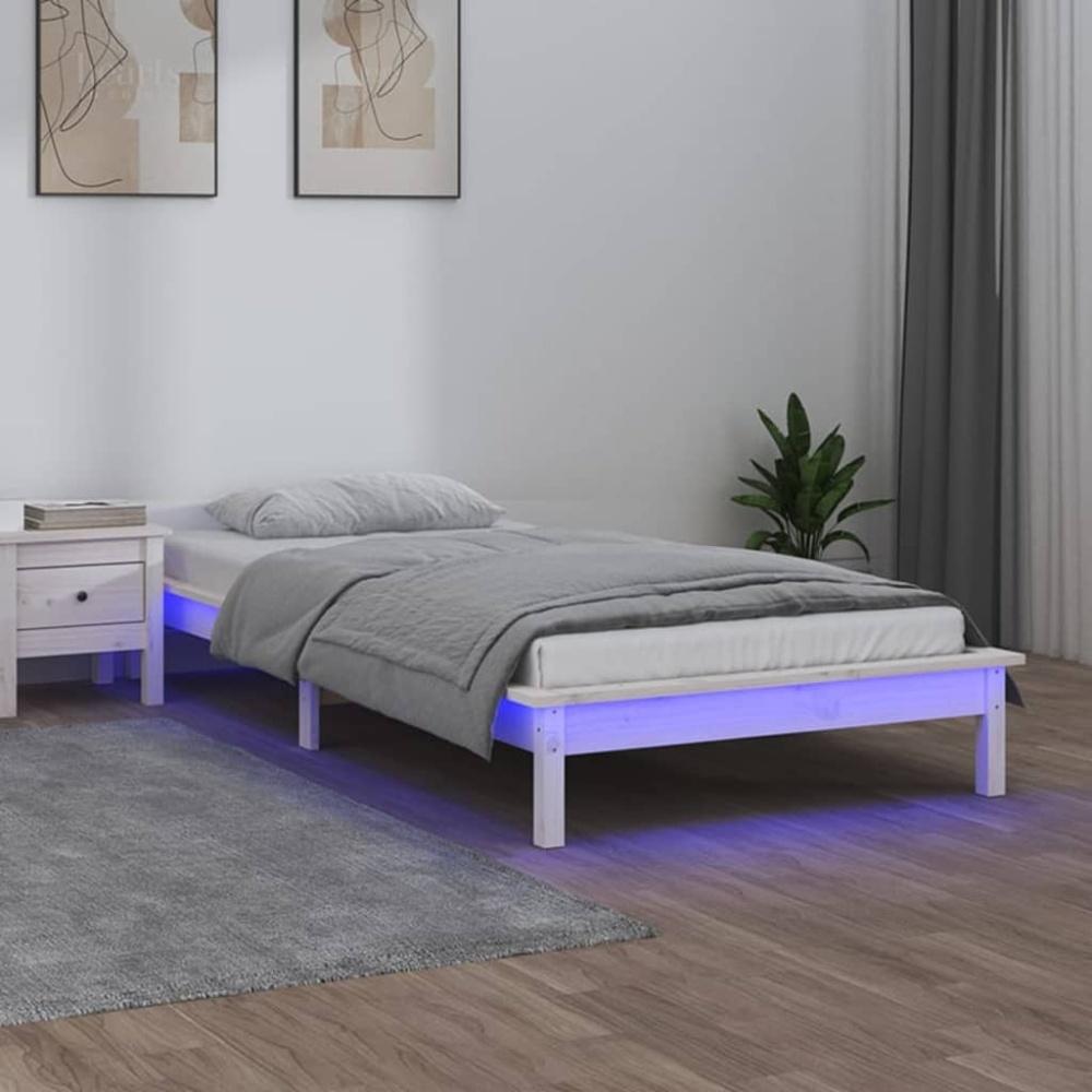 Massivholzbett mit LEDs Weiß 75x190 cm 2FT6 Small Single [820632] Bild 1