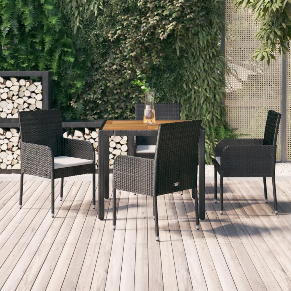 vidaXL 5-tlg. Garten-Essgruppe mit Kissen Schwarz Poly Rattan Bild 1