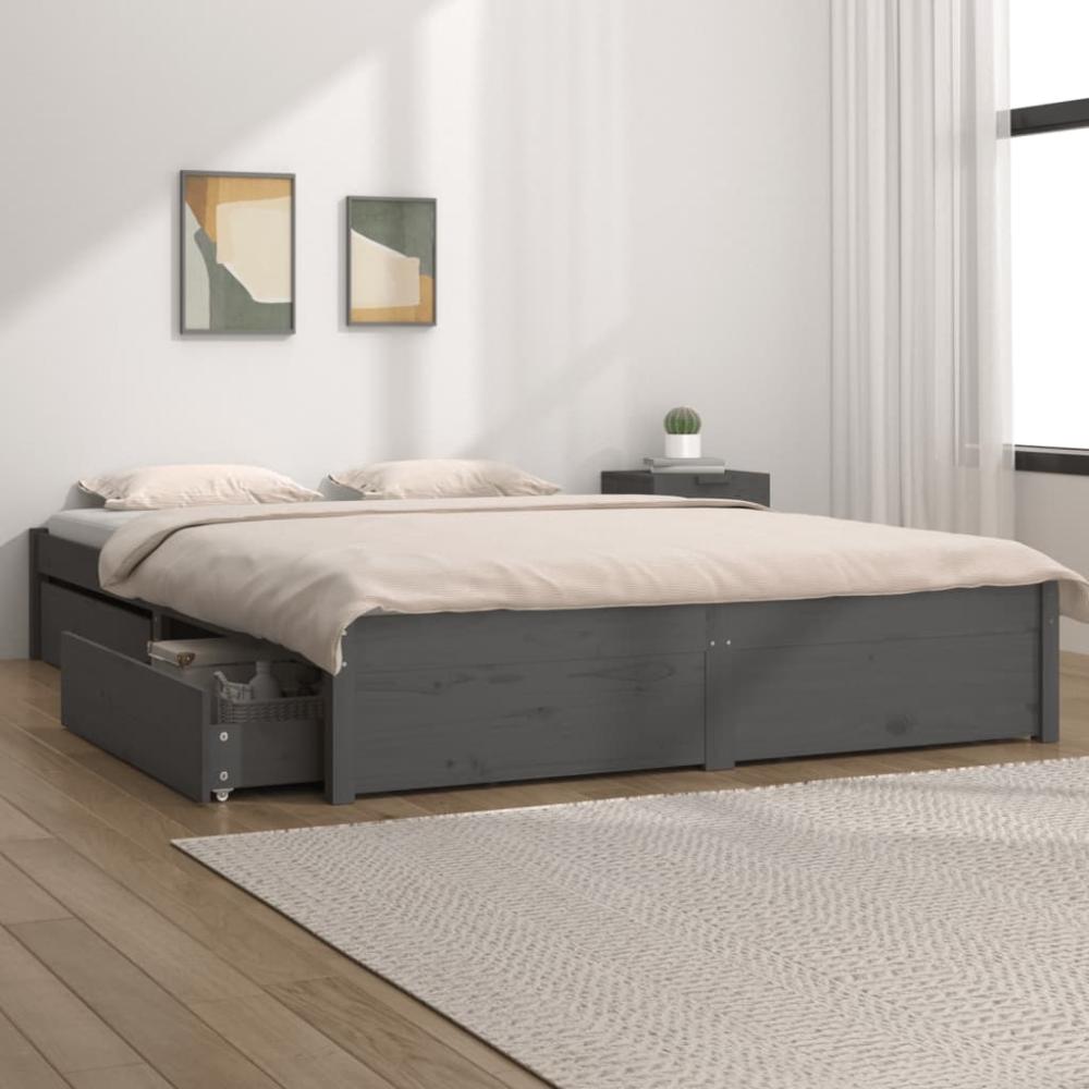 vidaXL Bett mit Schubladen Grau 150x200 cm 5FT King Size [3103520] Bild 1