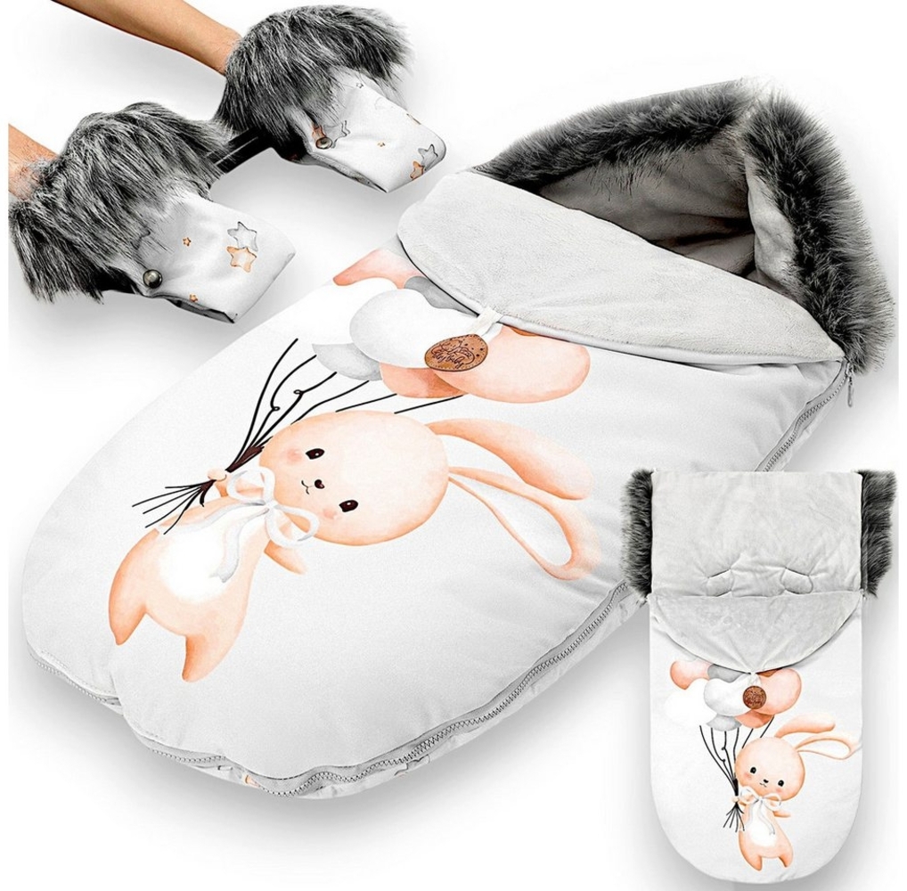Totsy Baby Babyschlafsack Fußsack Kinderwagen Winter 90x45 cm mit Handschuhen Kaninchen Bild 1