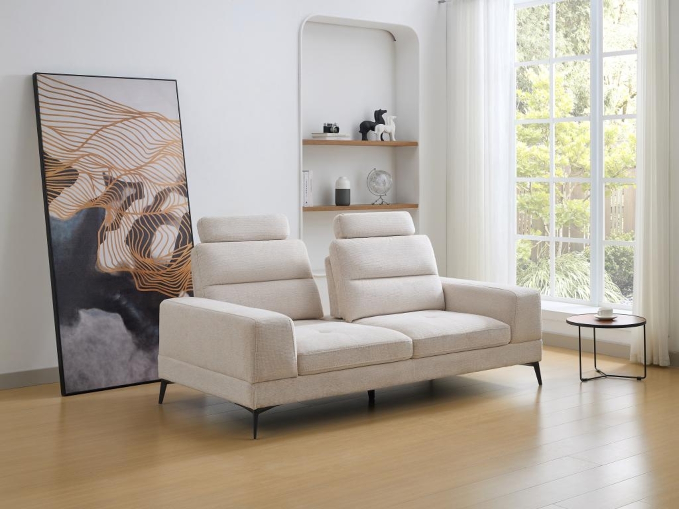 Vente-unique - Sofa 3-Sitzer mit verstellbarer Rückenlehne - Strukturstoff - Beige - UDALIO Bild 1