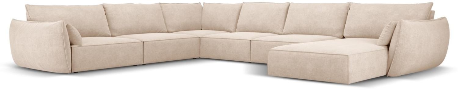 Micadoni 8-Sitzer Panorama Ecke links Sofa Kaelle | Bezug Beige | Beinfarbe Black Plastic Bild 1