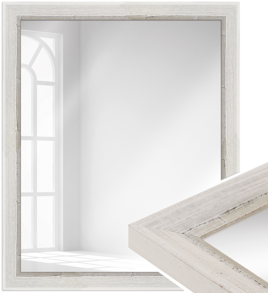 WANDStyle Wandspiegel H640 aus Massivholz in Weiß 46 x 66 cm im Stil Shabby-Chic Bild 1