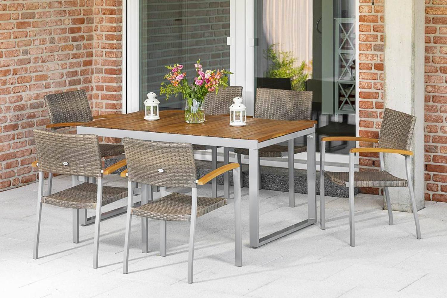 YOURSOL by Merxx Gartenmöbel Set Silano 6 Personen mit Ausziehtisch 150 - 200 cm, Holzplatte, Grau Bild 1