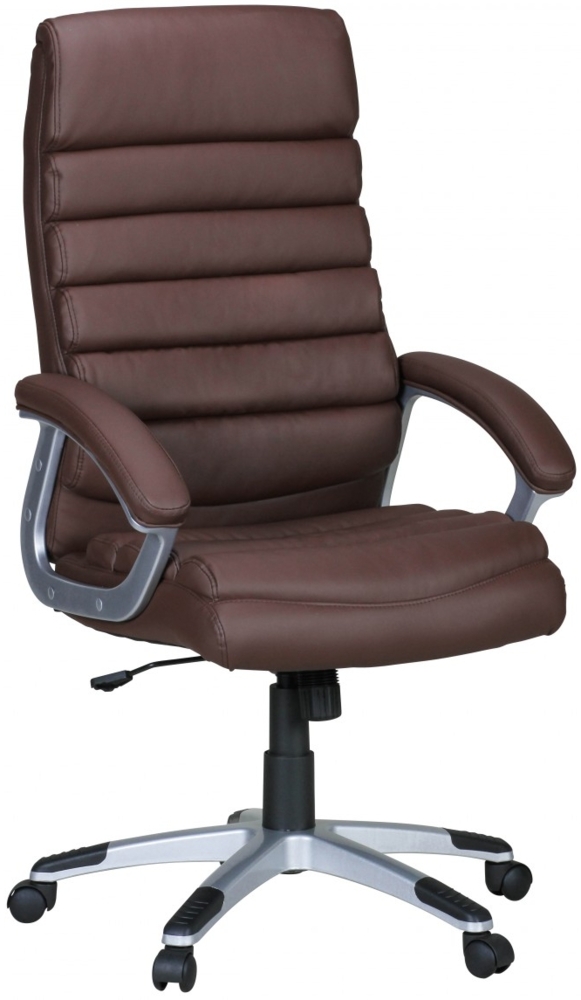 Bürostuhl Valencia Kunstleder Braun ergonomisch mit Kopfstütze, Design Chefsessel Schreibtischstuhl mit Wippfunktion, Drehstuhl hohe Rücken-Lehne X-XL 120 kg Bild 1