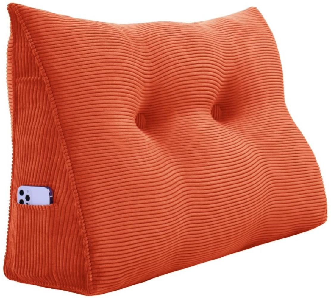 VERCART Großes Keilkissen, Langes Lesekissen, Bettruhe Rückenkissen, Dreieckiges Liegekissen, Dekoratives Kopfteilkissen für Tagesbett oder Tiefes Sofa, Cord Orange, 60cm Bild 1