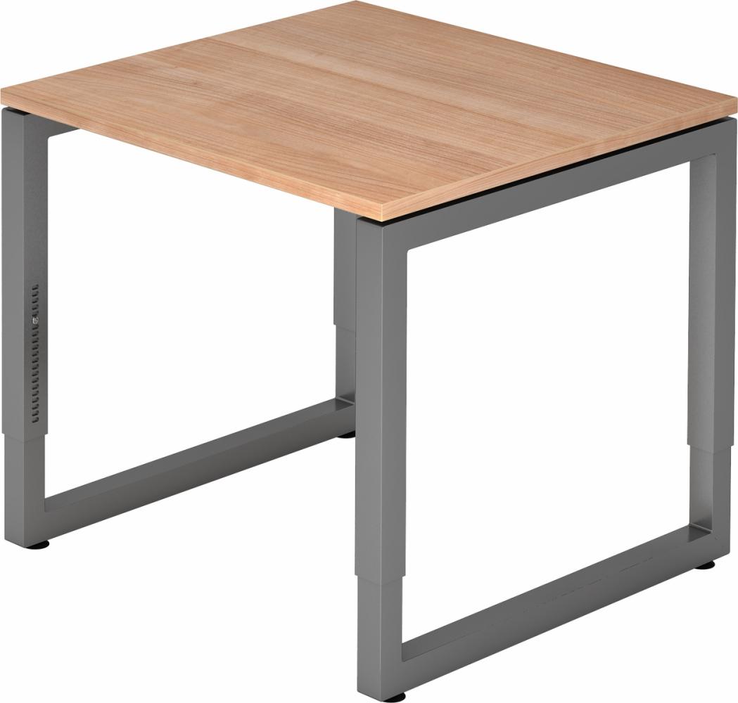 bümö höhenverstellbarer Schreibtisch R-Serie 80x80 cm in Nussbaum, Gestell in Graphit - PC Tisch klein für's Büro manuell höhenverstellbar, Computertisch verstellbar, RS-08-N-G Bild 1