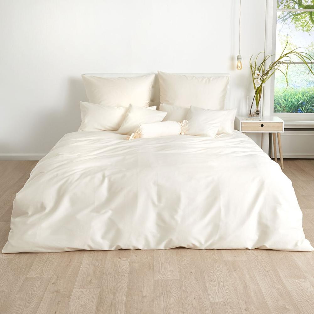 Traumschlaf Uni Mako-Satin Bettwäsche|160x210 cm + 65x100 cm| creme Bild 1