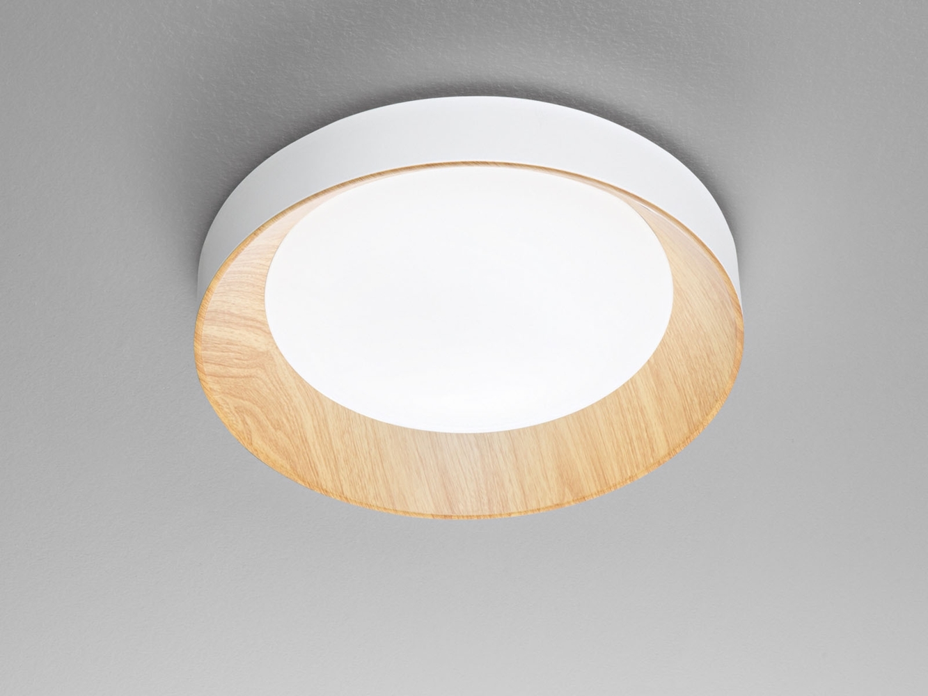 LED Deckenleuchte ARKA Weiß mit Holzoptik, Ø 40cm Bild 1