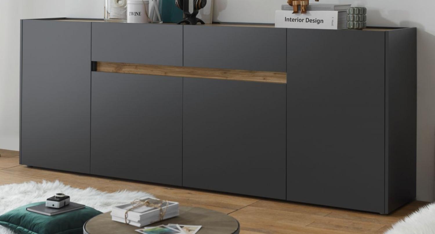 'Center' Sideboard grau matt/ Eiche Wotan 220 cm Bild 1