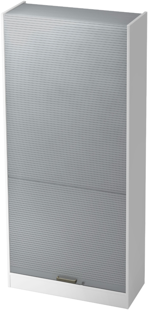 bümö Rollladenschrank in Weiß/Silber mit Streifengriff - Vertikal Jalousieschrank 90 cm breit, Aktenschrank abschließbar, Büroschrank für Ordner & Co, SET90-W-S-SG Bild 1