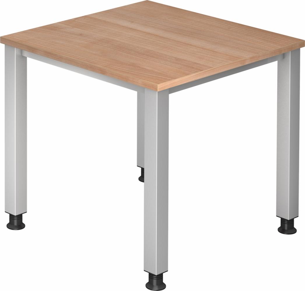 bümö manuell höhenverstellbarer Schreibtisch 80x80 cm in Nussbaum - PC Tisch höhenverstellbar & klein, höhenverstellbarer Tisch Büro, kleiner Computertisch verstellbar, Q-Serie, QS-08-N Bild 1