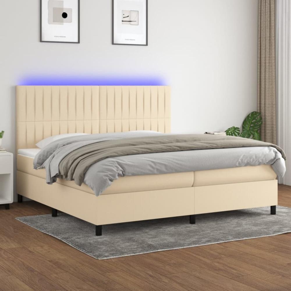 Boxspringbett mit Matratze & LED Stoff Creme 200 x 200 cm, Härtegrad: H2 [3135066] Bild 1