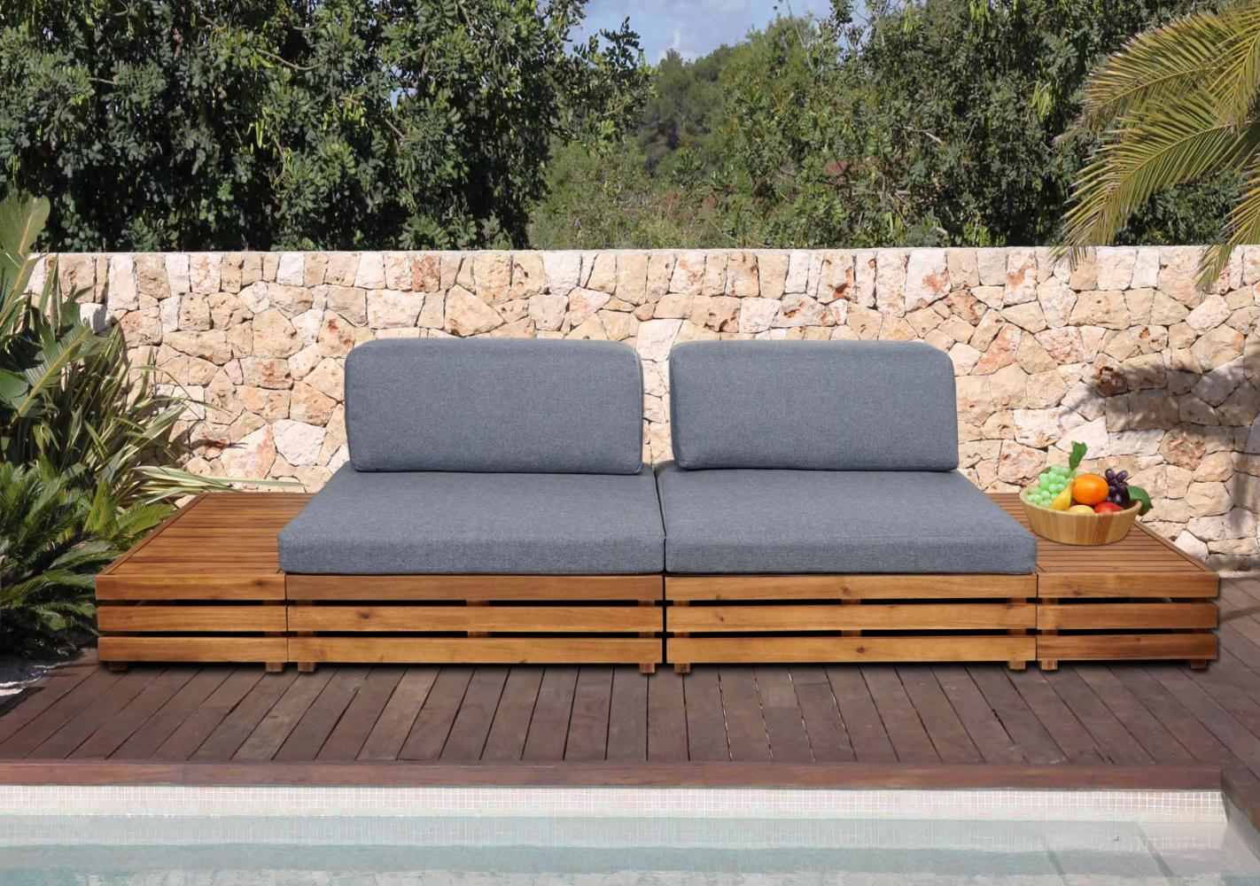 Garten-Garnitur HWC-L28, Lounge-Set Sitzgruppe Lounge-Sessel Sofa, Spun Poly Akazie Holz MVG ~ Polster dunkelgrau Bild 1